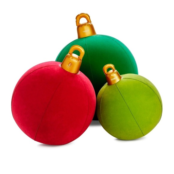 FUNBOY Inflatable Flocked Holiday Ornament Set Red‎ Green...